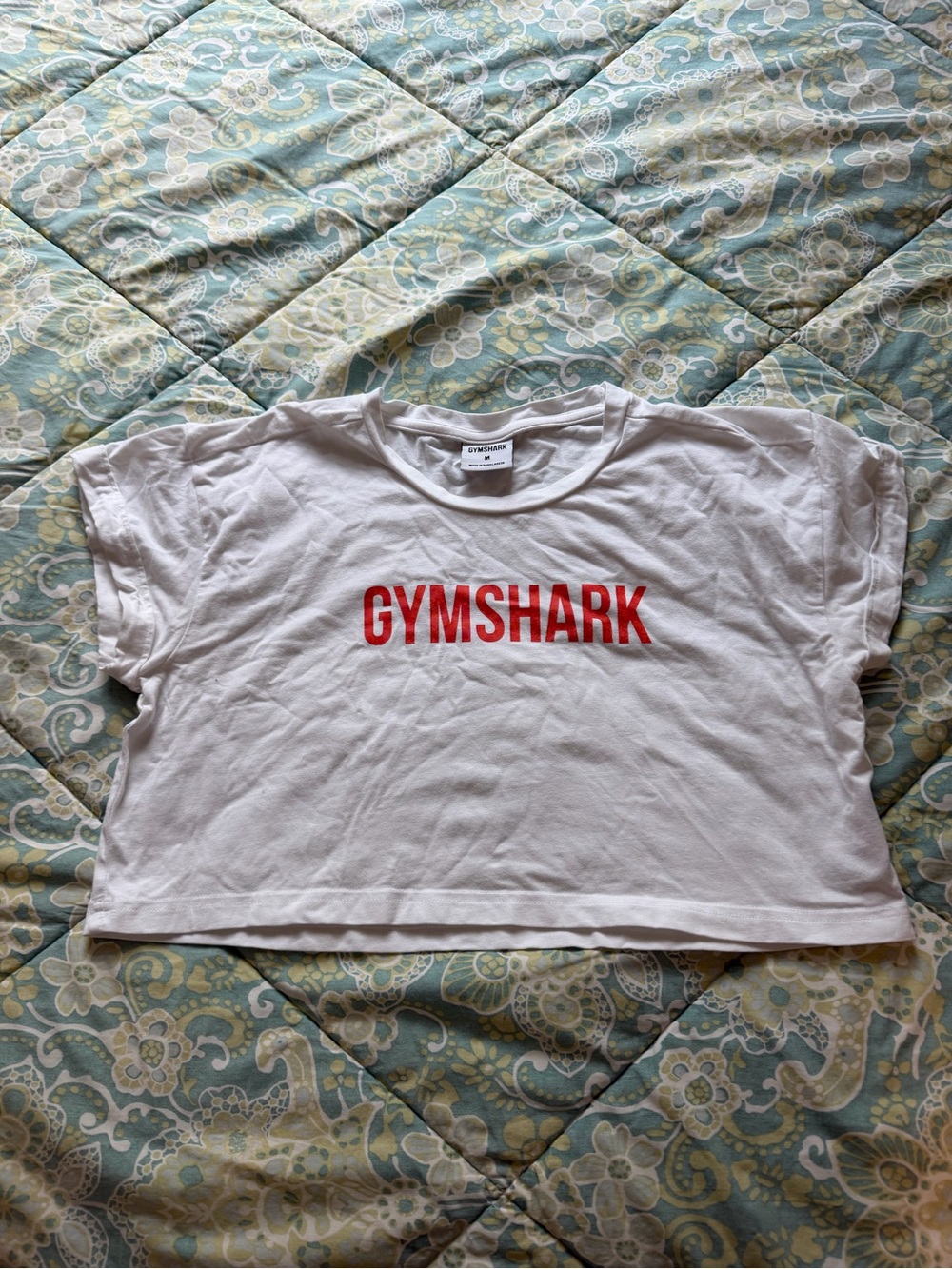 Gymshark White Crop Tee with Red Logo